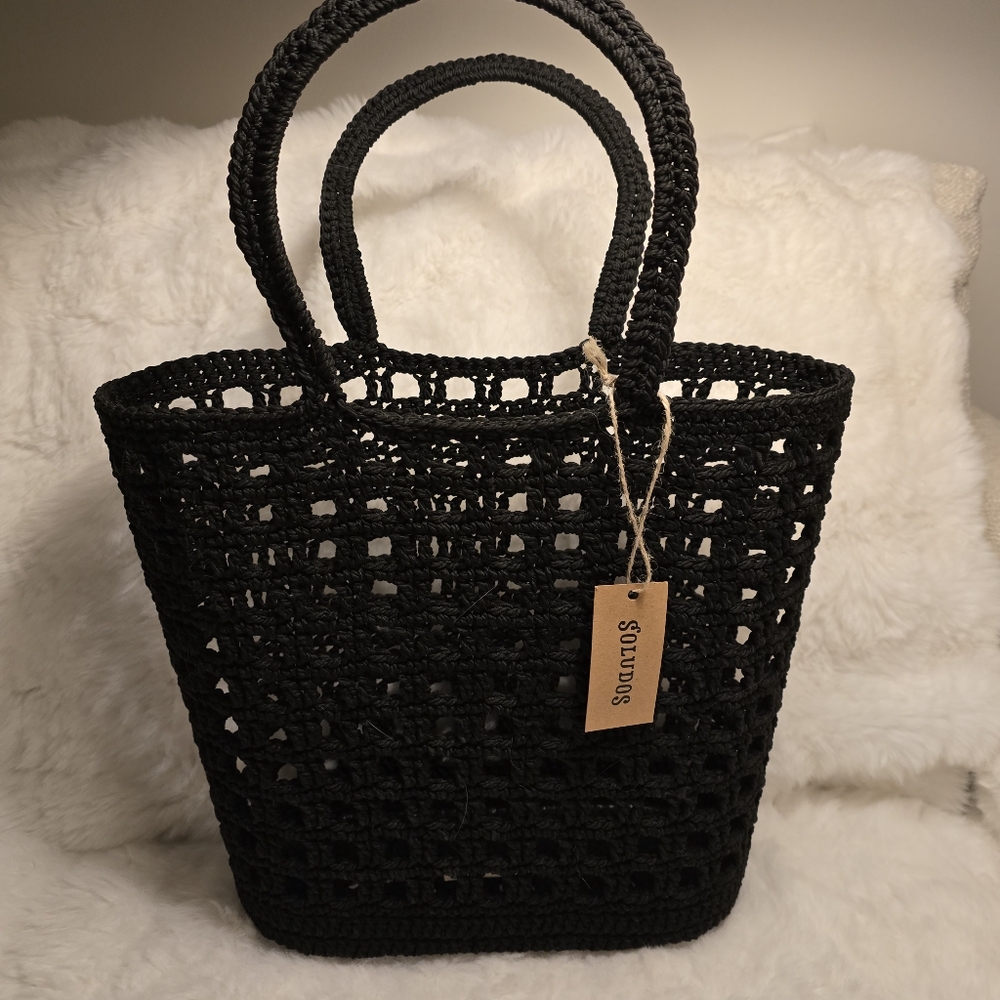 Soludos Black Crochet Tote Bag
